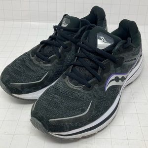 EUC 9.5 Saucony PWRRUN black grey purple white sole athletic form for insole